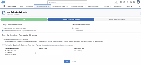 Creating QuickBooks Invoice 
