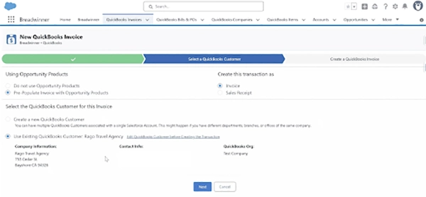 Creating QuickBooks Invoice