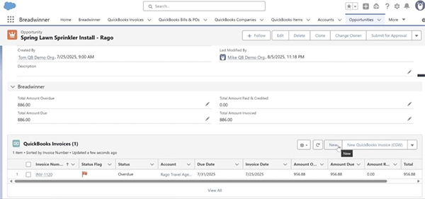 Creating a QuickBooks Invoice from an Opportunity
